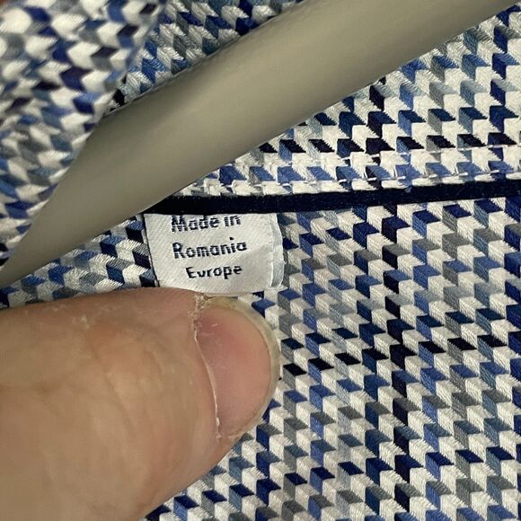 Eton Dress Shirt Mens 19.5 Blue Houndstooth Classic Fit Spread Collar Button Up - Picture 5 of 12